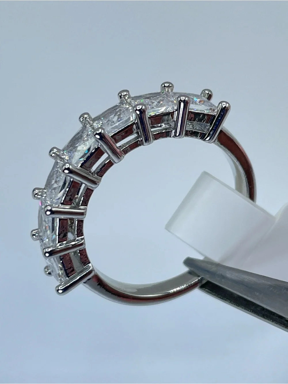 Swarovski Crystal Elements White Princess Cut Crystal Half Eternity Band Ring 7